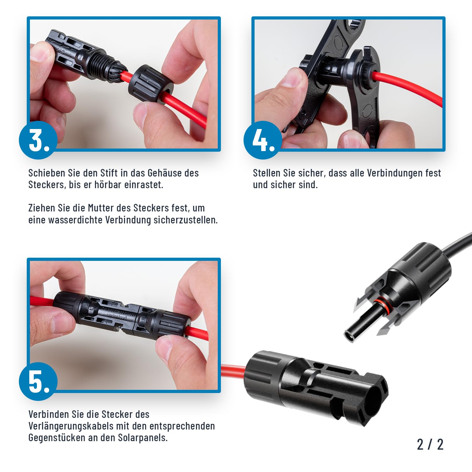 ABSINA 16x Stecker & Buchse + 8x Montageschlüssel - Solarstecker für 2,5-6mm2 PV Kabel - Solar Stecker Set - Steckverbinder Solar - Solarkabel Stecker für Solaranlage - Steckersolaranlage