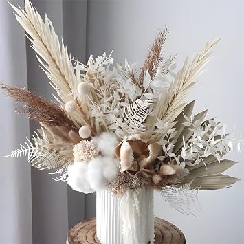 10 Pieces Dried White Italian Ruscus Eucalyptus - Real Preserved Ruscus Stem Branches, Real White Dried Floral Plant Pampas Green Leaves Bundle for Boho Wedding Party, Home Decor, Vase Filler