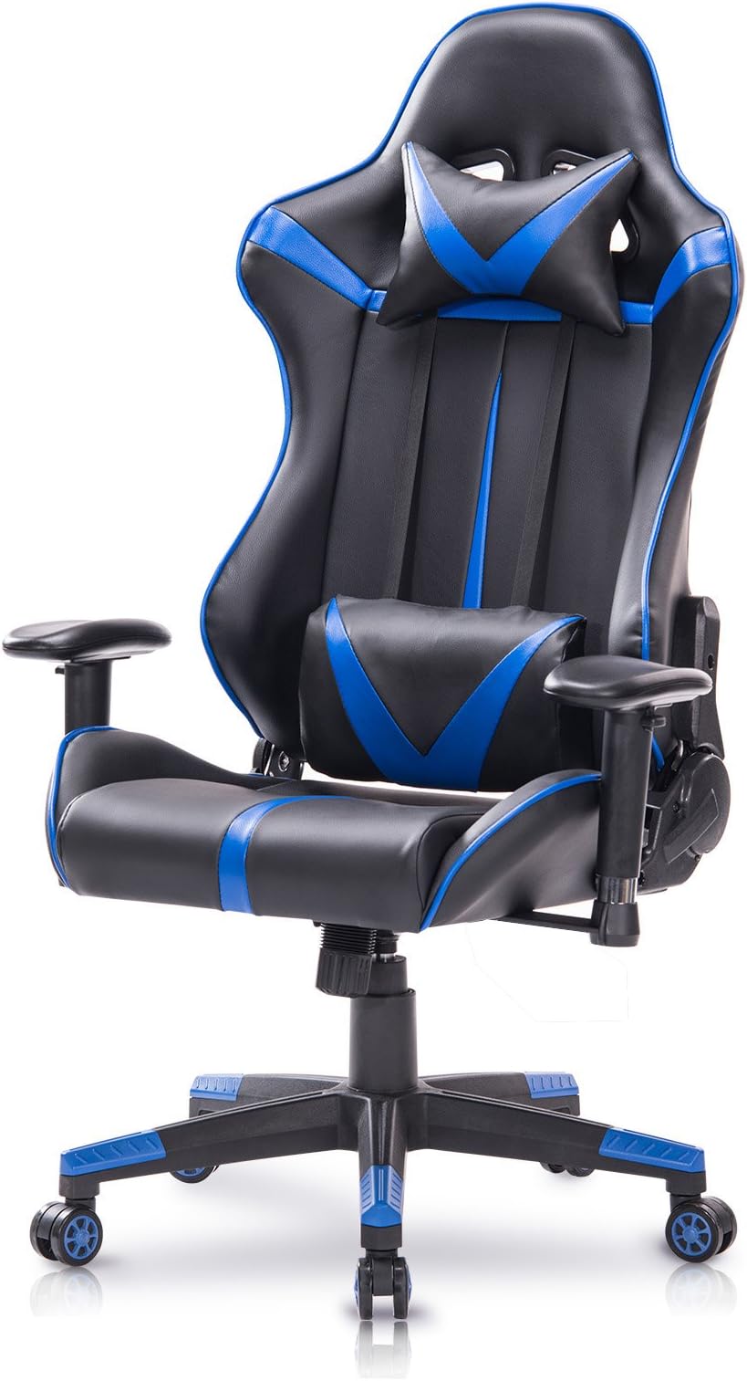 eSituro Gaming Chair Racing Chair Racer Sports Seat Swivel Chair Desk Chair with Cushions Height Adjustable and Swivel Blue Faux Leather SOFC0020