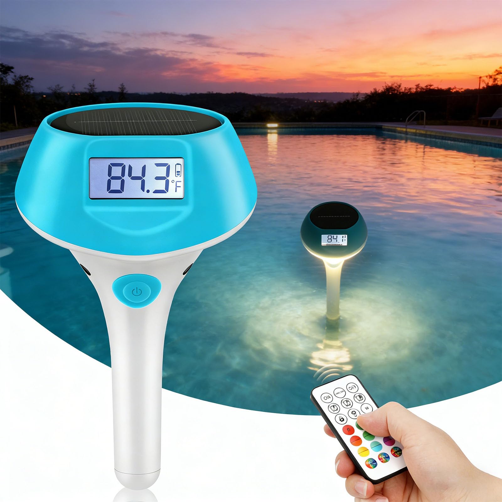 Termómetro solar para piscina, color azul, IP68 impermeable, C