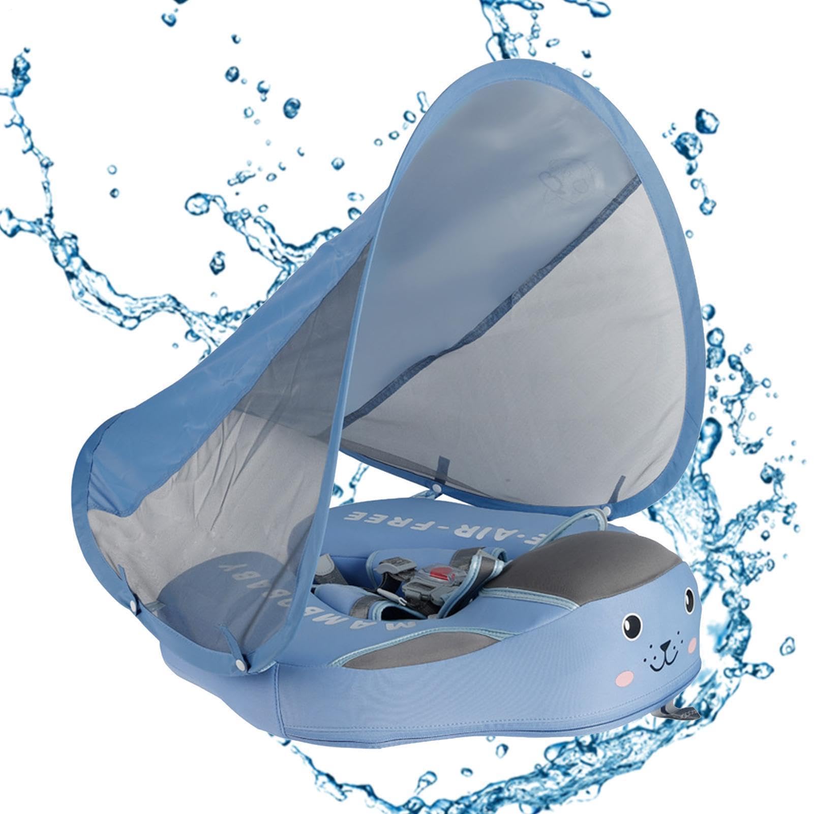 Babys Schwimmring Mit Abnehmbarem Sonnendach,Babys Schwimmtrainer Ab 3 Mon | Mit Verstellbare Schultergurte, Schwimmhilfe Mit UPF50+ Sonnenschutz, Kleinkinder Pool Schwimmring Für 3-36 Monate