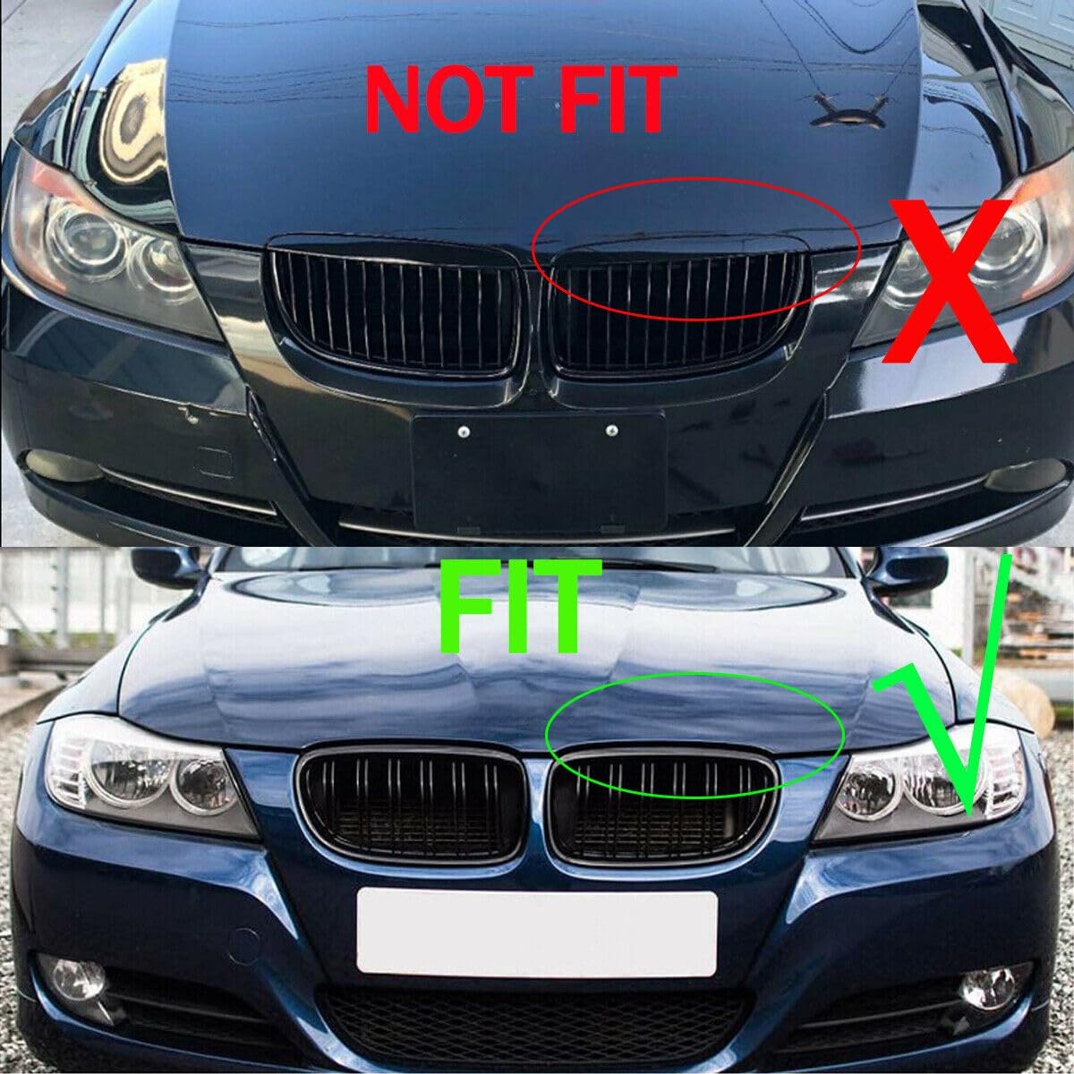 Front Grille Compatible with 2009-2011 BMW 3 series E90 323i 328i 328xi 335d 335i 335xi Sedan LCI，E91 328i 328xi Touring LCI,Double Slats Gloss Black