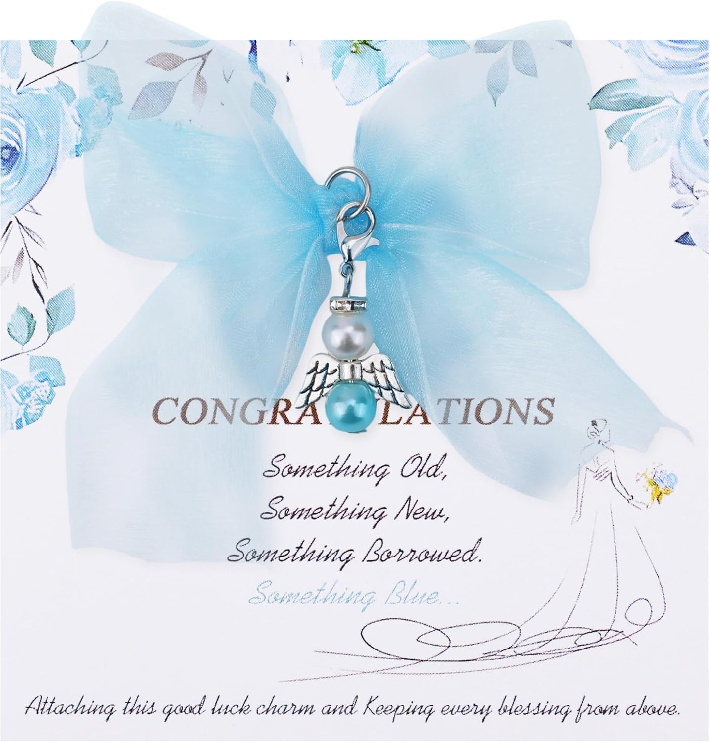 Amazon.com: Blue Angel Charm, Bride Bouquet Charm with Congratulations ...