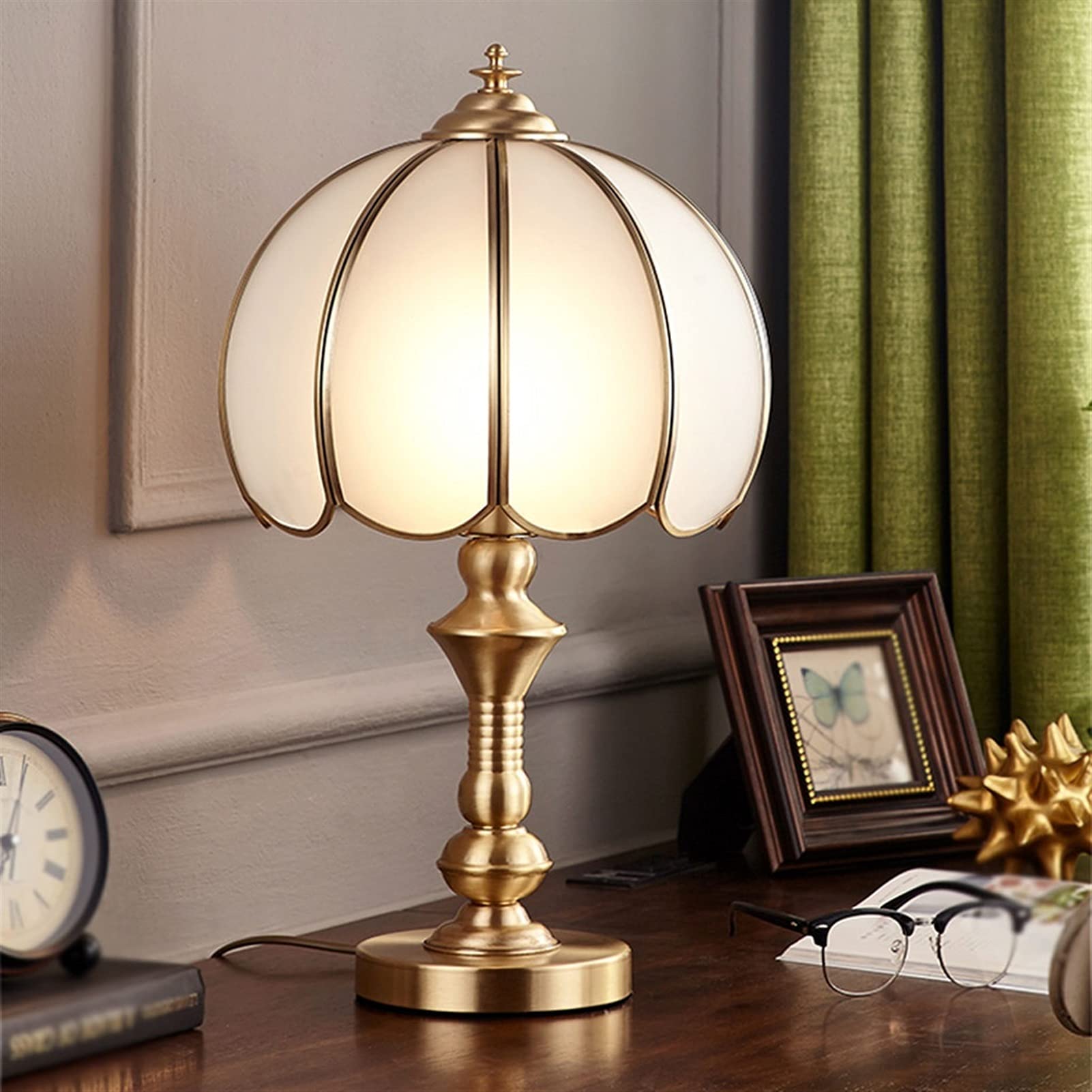 Lampa stołowa Miedź Przód Lampa Stołowa Złoty Retro Sypialnia Lampa Biurko Płatek Kształcie Szklany Lampy Prosta Lampa Stołowa Dalon Lampa stołowa LED