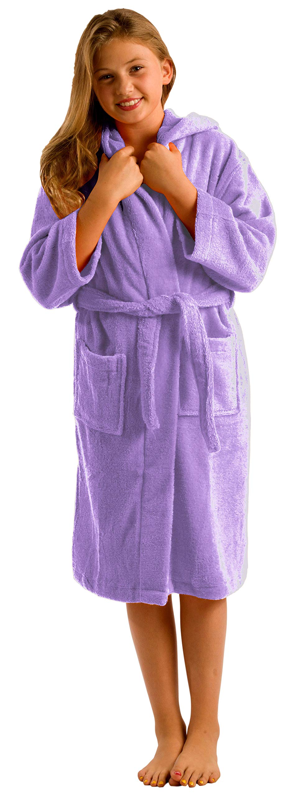 Personalized Coral Fleece Hooded Robe – Ultra Soft, Fire Retardant, Custom Embroidered Name – 4 Sizes for Kids & Teens – Unisex Bathrobe in Bright Colors – Warm, Lightweight & Cozy - Lavender