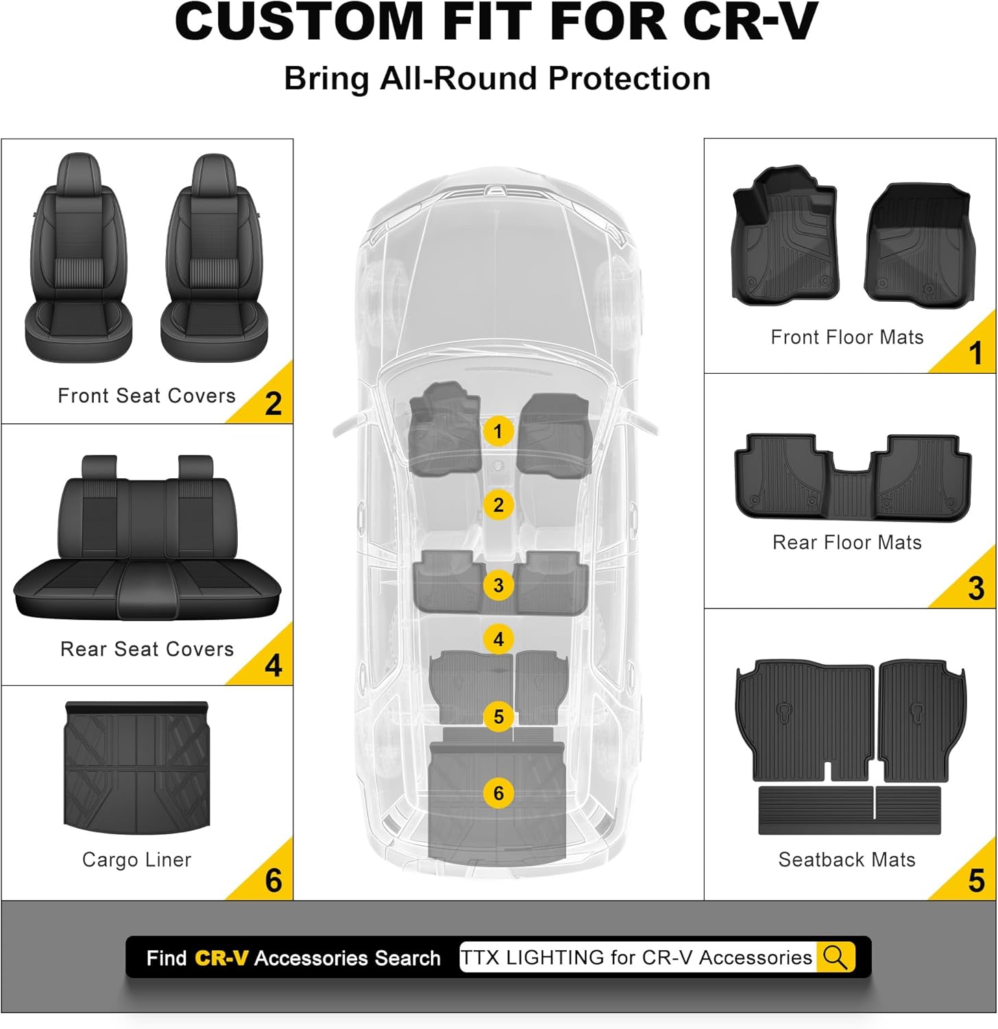 Floor Mats & Cargo Liner Fit for Honda CRV 2023-2025 2026 All Models (Include Hybrid) - Custom Fit All Weather Floor Liners & Trunk Mat (Upper Deck) 2025 CR-V Accessories Full Set Car Mats - Image 9