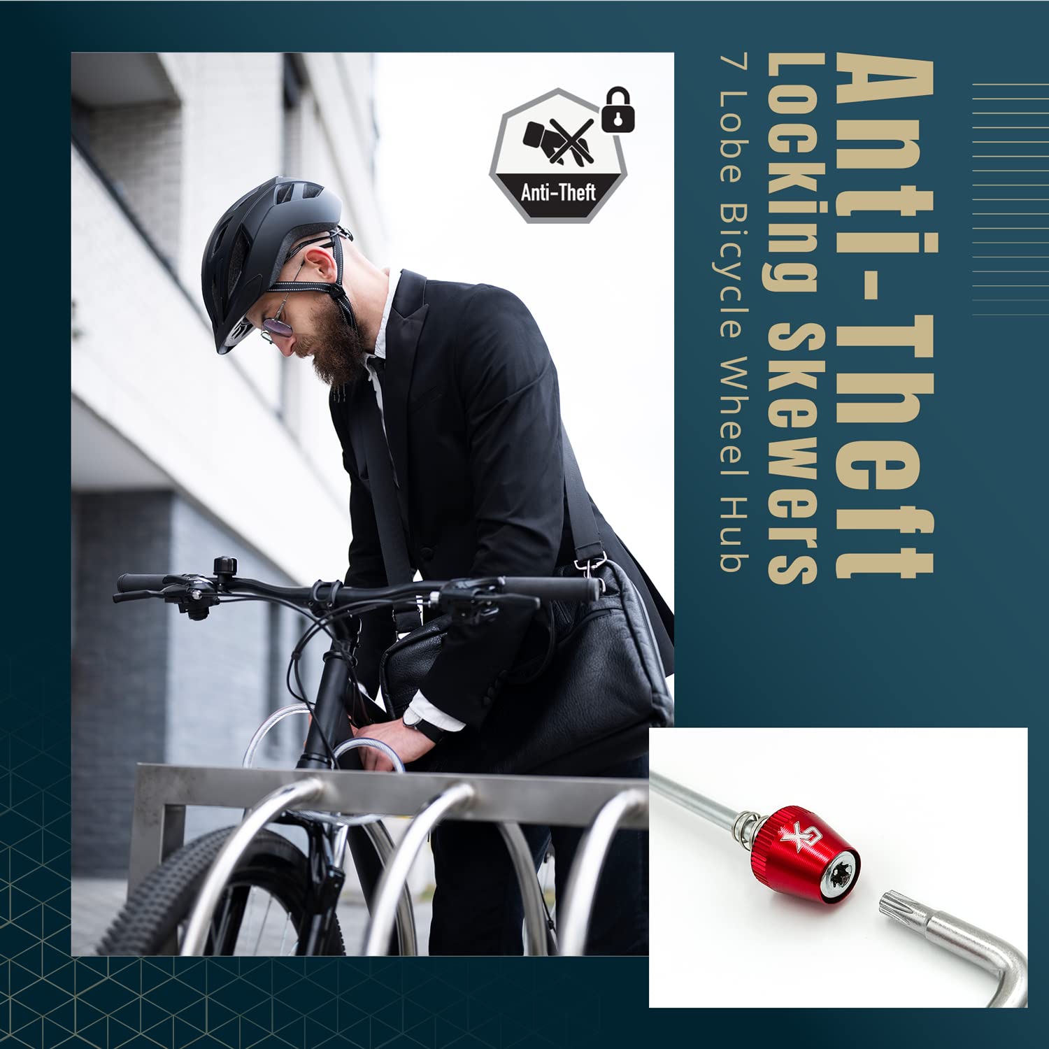 ONIPAX Kit de Cierre Antirrobo para Bicicleta Eje de 7 Lóbulos y Tornillo de Sujeción con Llave