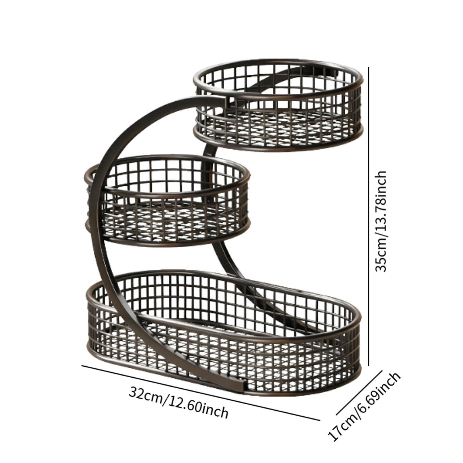 3-Tier Iron Fruit Basket Kitchen Organizer With Open Mesh,Noir