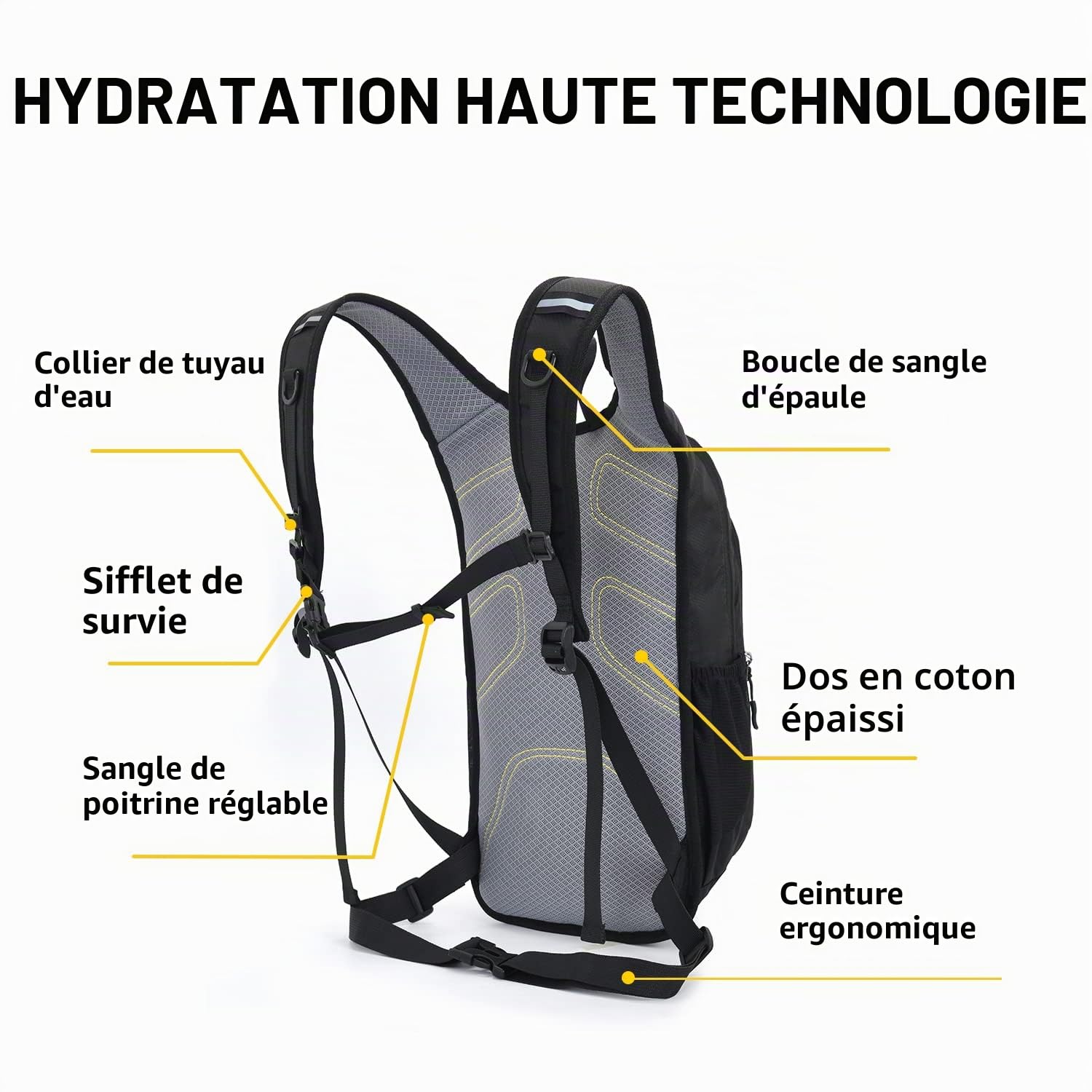 Sac d'hydratation avec vessie d'hydratation 2L, Sac à Dos de vélo Sac à Dos d'eau pour la randonnée, Le vélo, Le Camping, Le vélo, la Course ou Le Ski