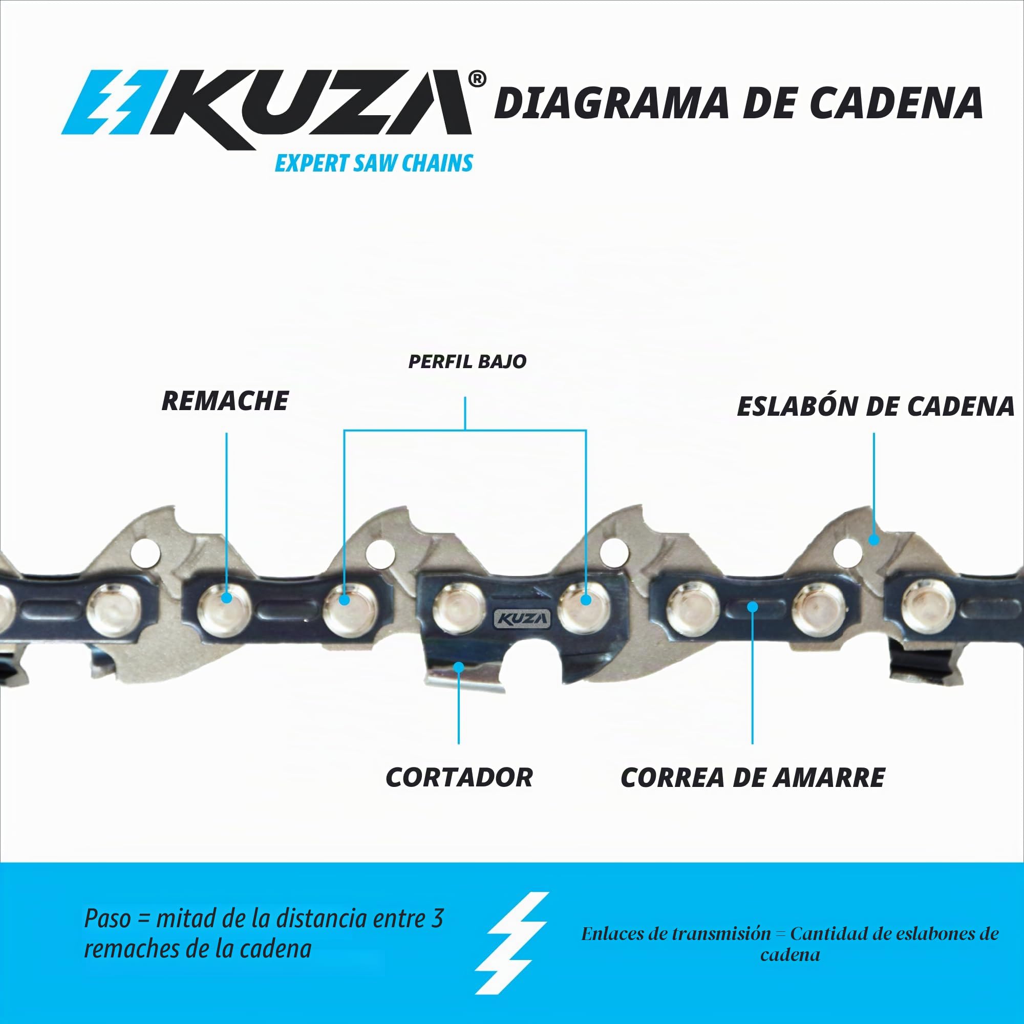 Cadena de motosierra de 18 pulgadas, paso de 0.3 pulgadas, calibre 50 pulgadas, 72 eslabones de transmisión, acero alemán, compatible con Husqvarna 440, Echo CS-400, Jonsered - 591094872, 20lpx072g y