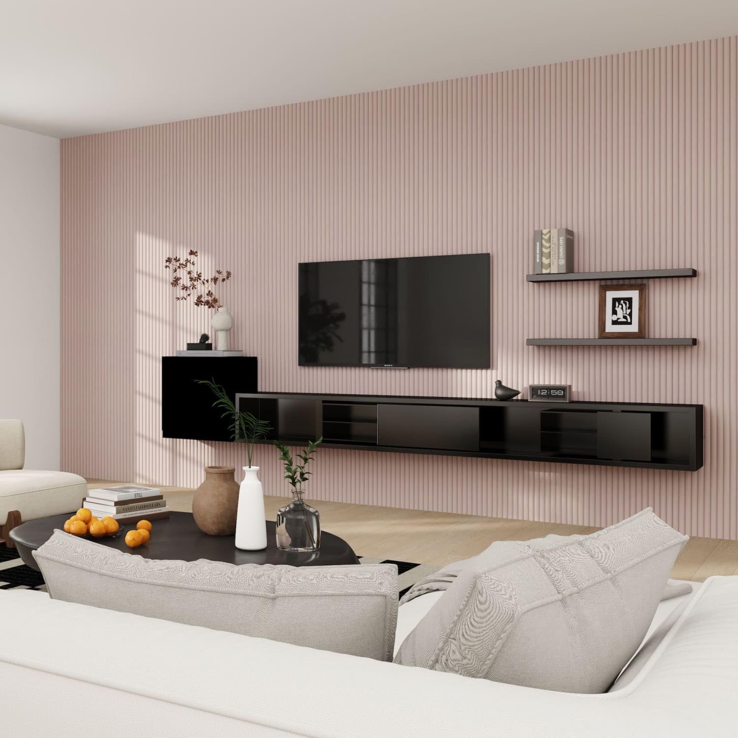 Jobu Large Fluted Ribbed Wall Panels in Dusky Pink, 240cm x 60cm
