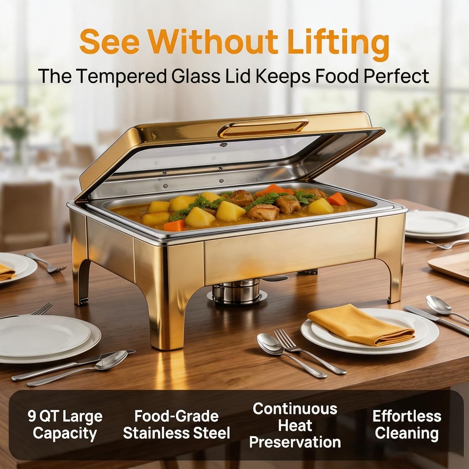 Scaldavivande in acciaio inox 9QT per buffet catering, design elegante, isolamento termico durevole, ideale per eventi e feste