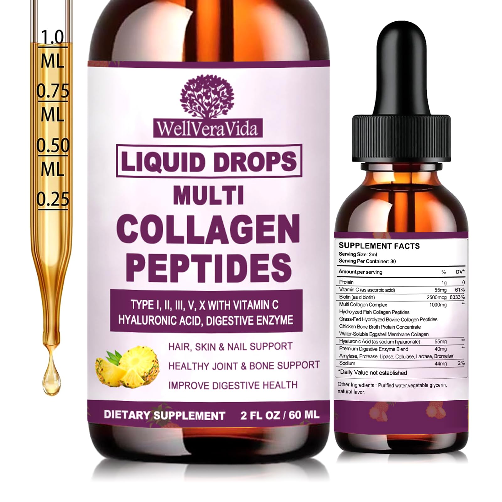 Liquid Collagen for Women & Men, Multi Hydrolyzed Collagen Peptides