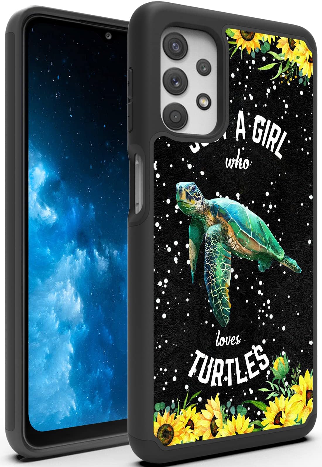 Galaxy A32 5G Case,for Samsung A32 5G Case, Heavy Dual Layer Hybrid Hard PC Soft TPU Full-Body Rugged Shockproof Protective Phone Case for Samsung Galaxy A32 5G 6.5 inch - Girl Love Turtles Sunflower