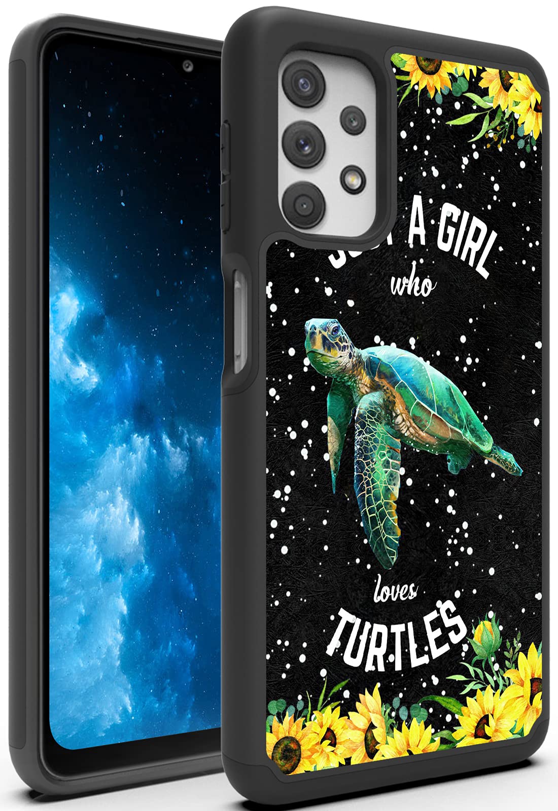 Galaxy A32 5G Case,for Samsung A32 5G Case, Heavy Dual Layer Hybrid Hard PC Soft TPU Full-Body Rugged Shockproof Protective Phone Case for Samsung Galaxy A32 5G 6.5 inch - Girl Love Turtles Sunflower