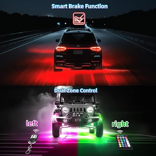 Miniatura 7 de 8Pods - Luces LED RGB de metal con control remoto APPRF, luces subterráneas multicolor impermeables para vehículos con modo de música de doble zona,
