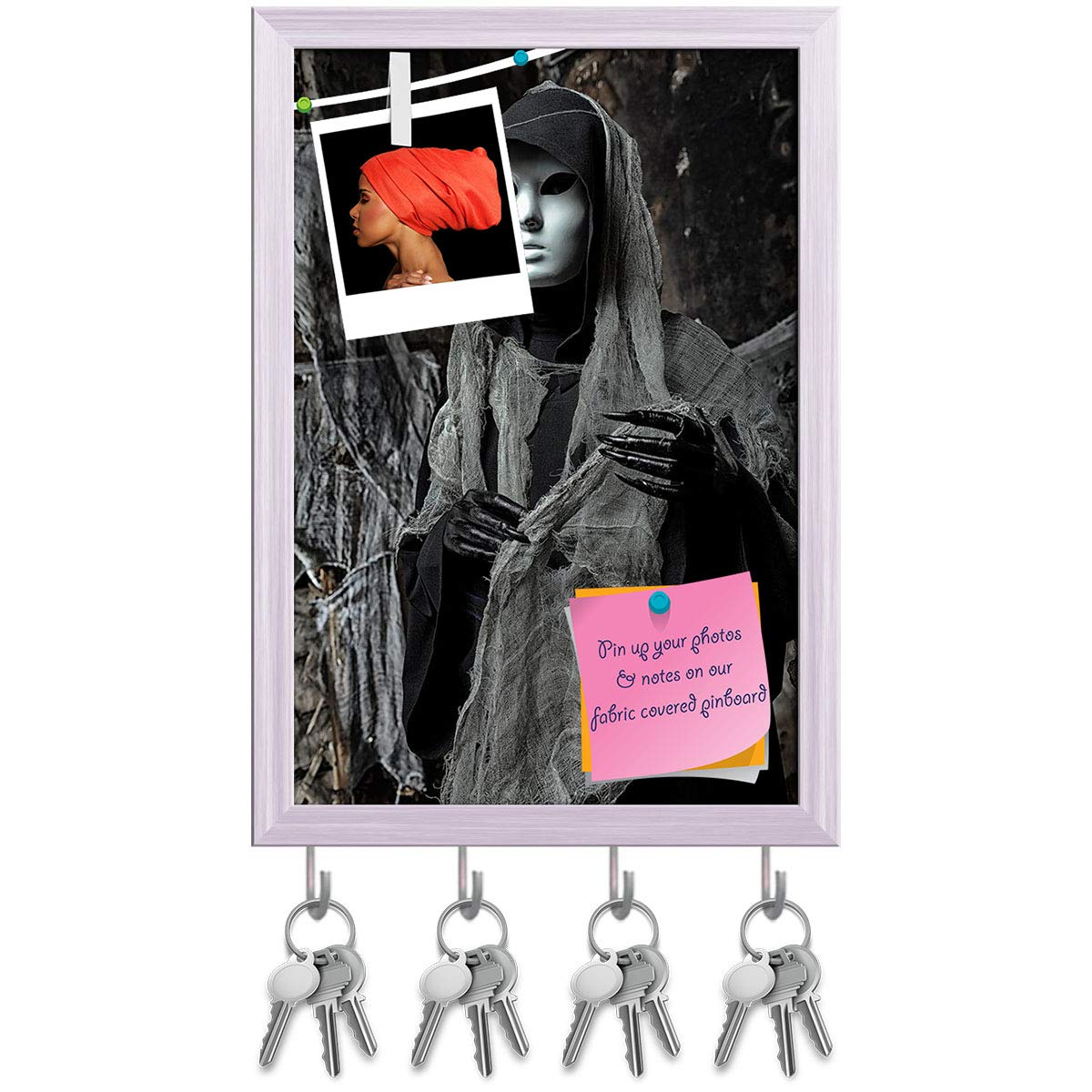 ArtzFolio Halloween Horror D1 Key Holder Hooks | Notice Pin Board | White Frame 8 X 11.5Inch