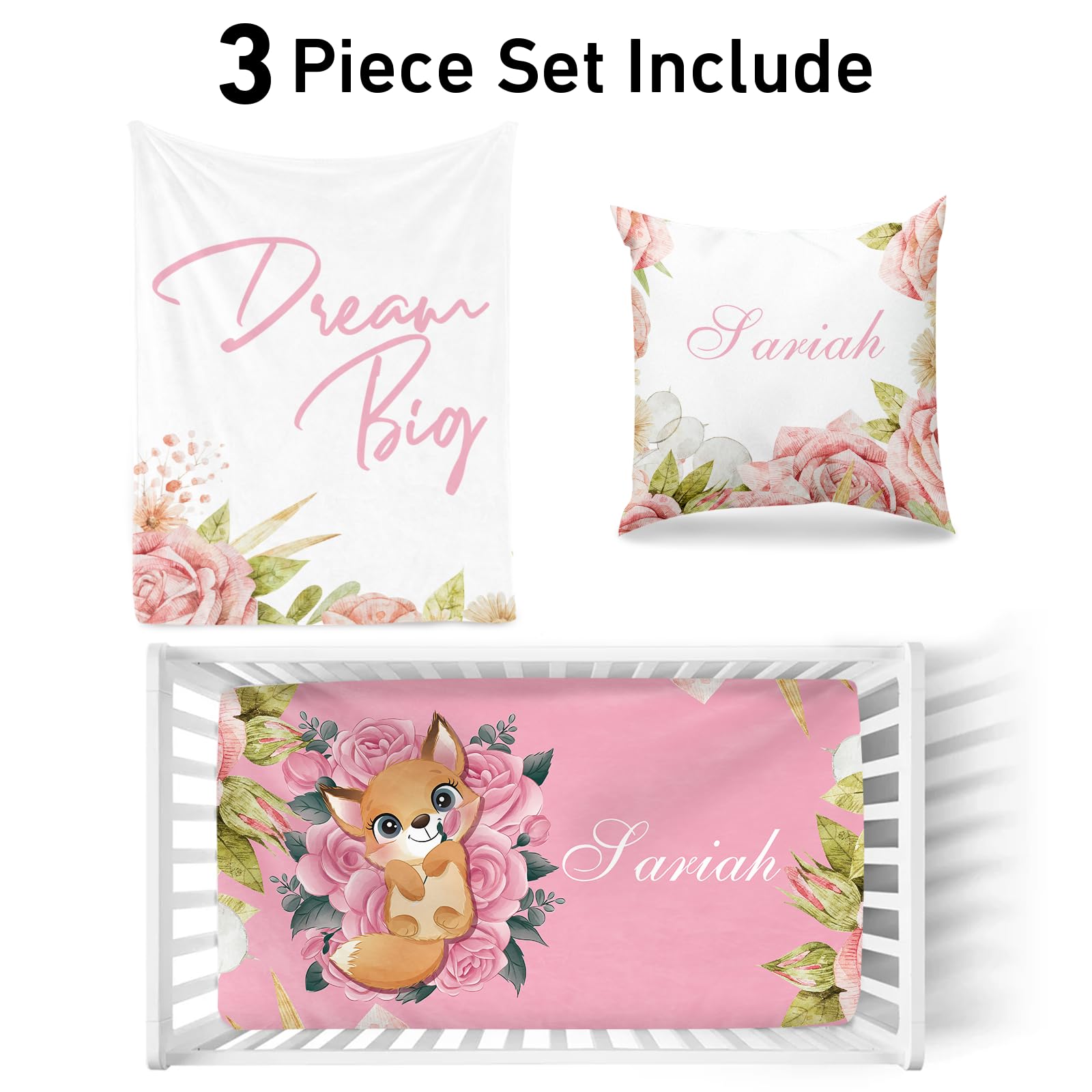 Dyoart 3 Pcs Custom Gift Floral Modern Crib Bedding Set, Fitted Crib Sheet, Blanket, Pillow Cover, Size: Crib, Color: 15 Flower