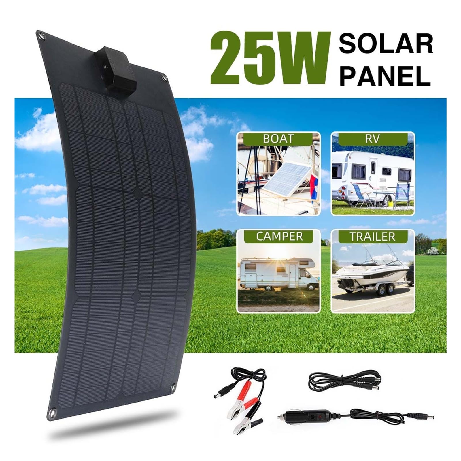Pannello solare portatile da 25 W 5 V USB e doppia uscita 12 V CC con controller solare for batteria da 12 V Caricabatteria for telefono RV Marine
