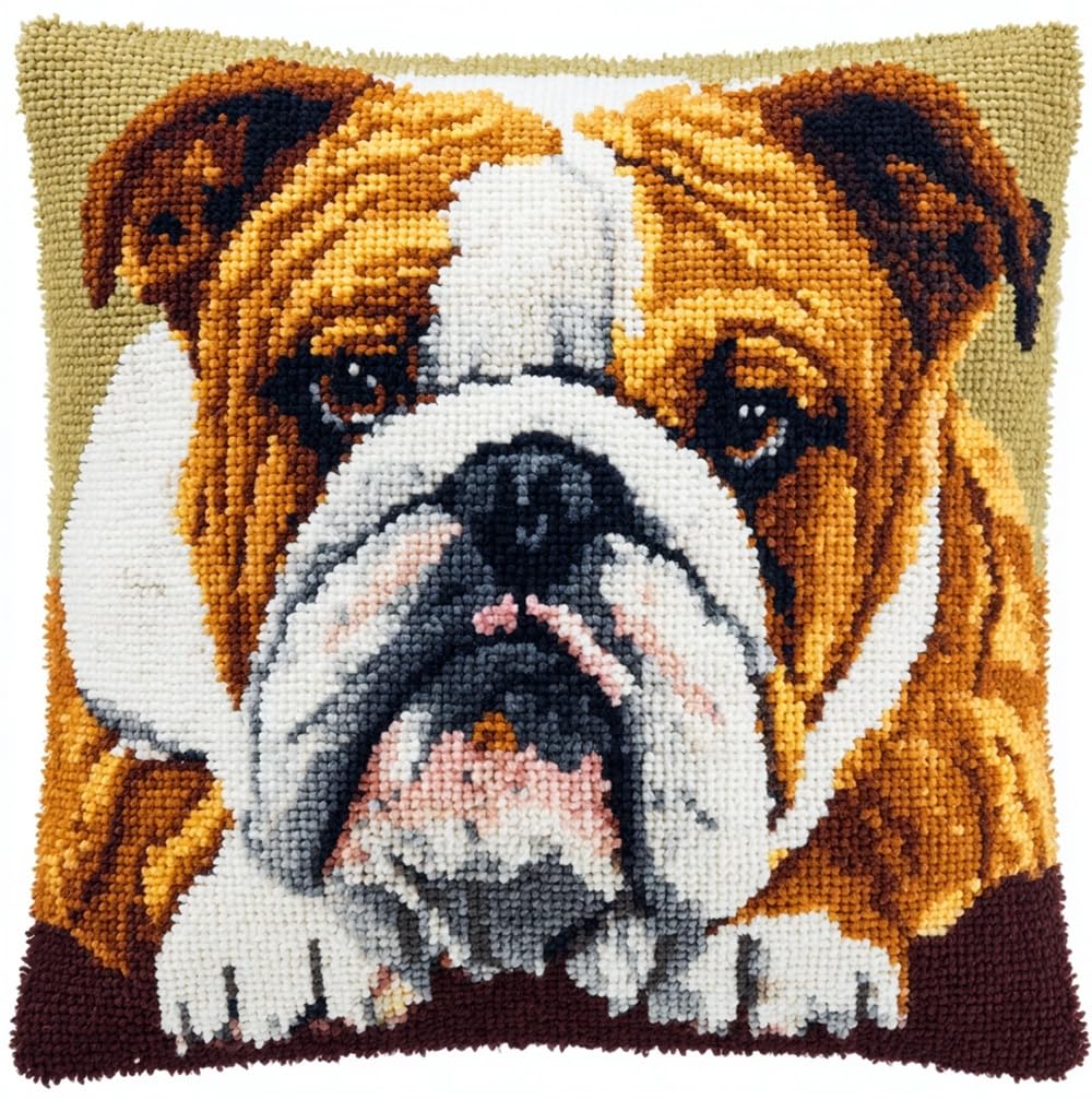 FWRTYCB DIY Latch Pillow Case Kits Bulldog Crochet Cushion Cover