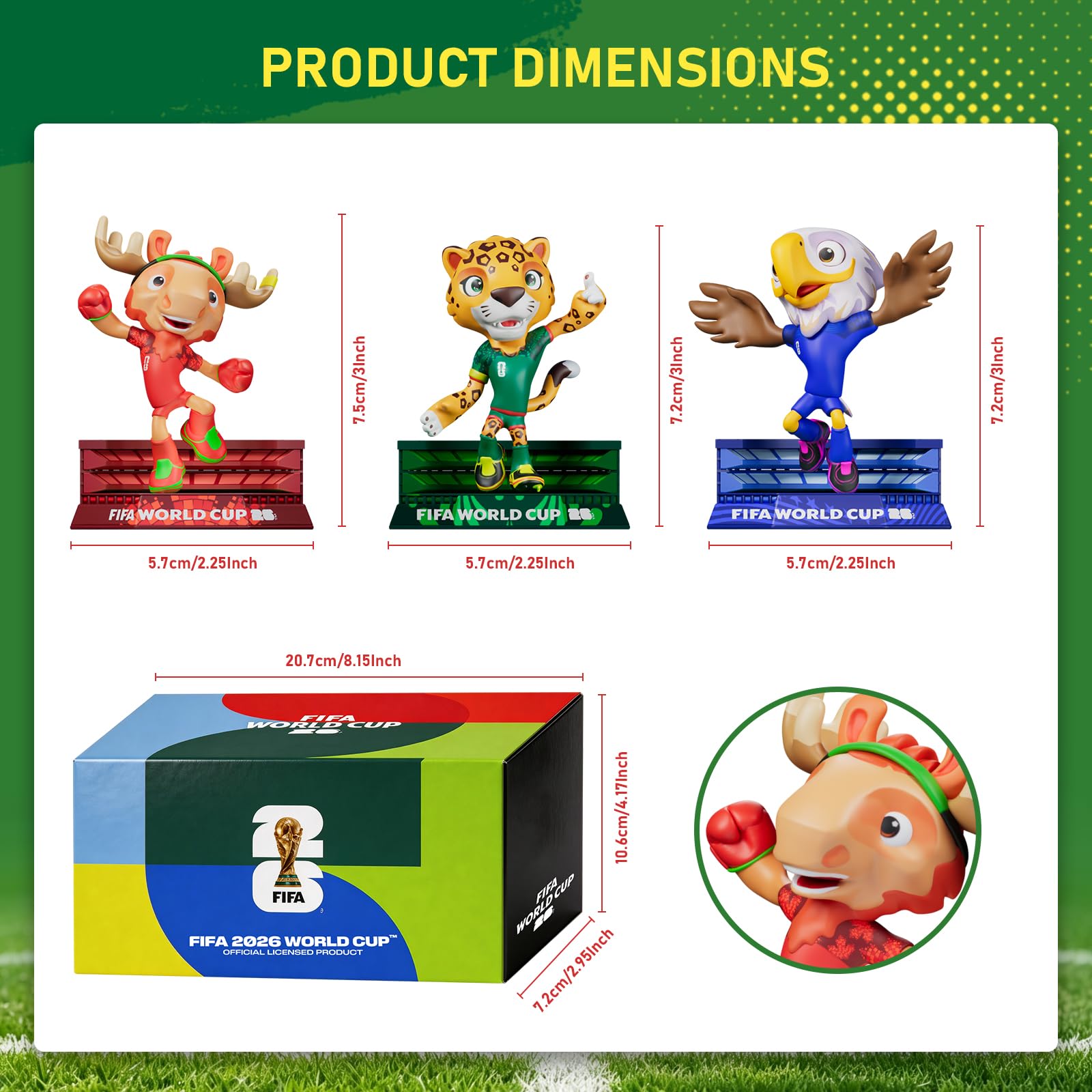 Sanyetral FIFA World Cup 2026 3PCS Figurines de Mascottes Multicolore,Comprend Clutch, Zayu, Maple, Jeu de Court-B (6 cm)