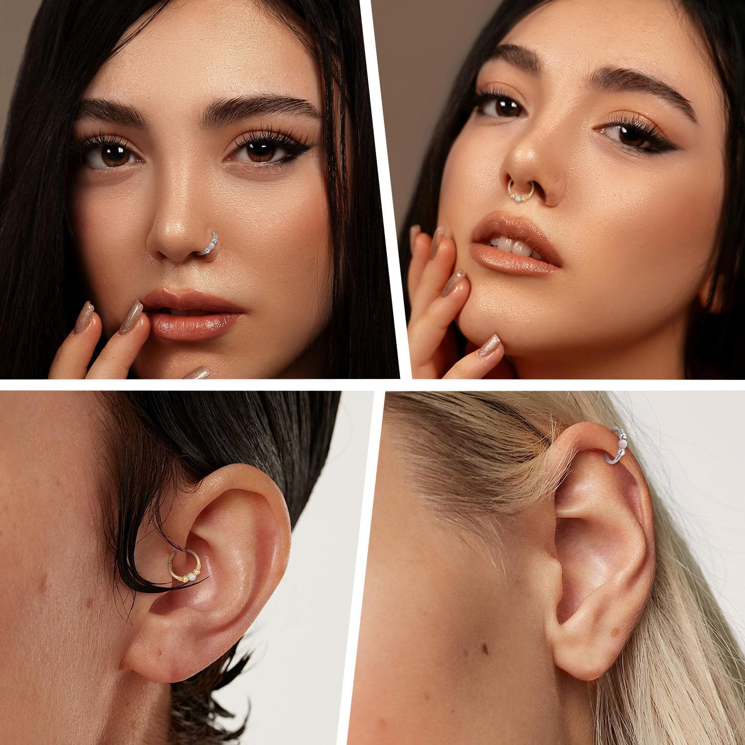 FUNLMO 316L Surgical Steel Nose Ring Opal Tragus Helix Conch Rook Daith Piercing Jewelry Septum Jewelry Cartilage Earring - Image 7