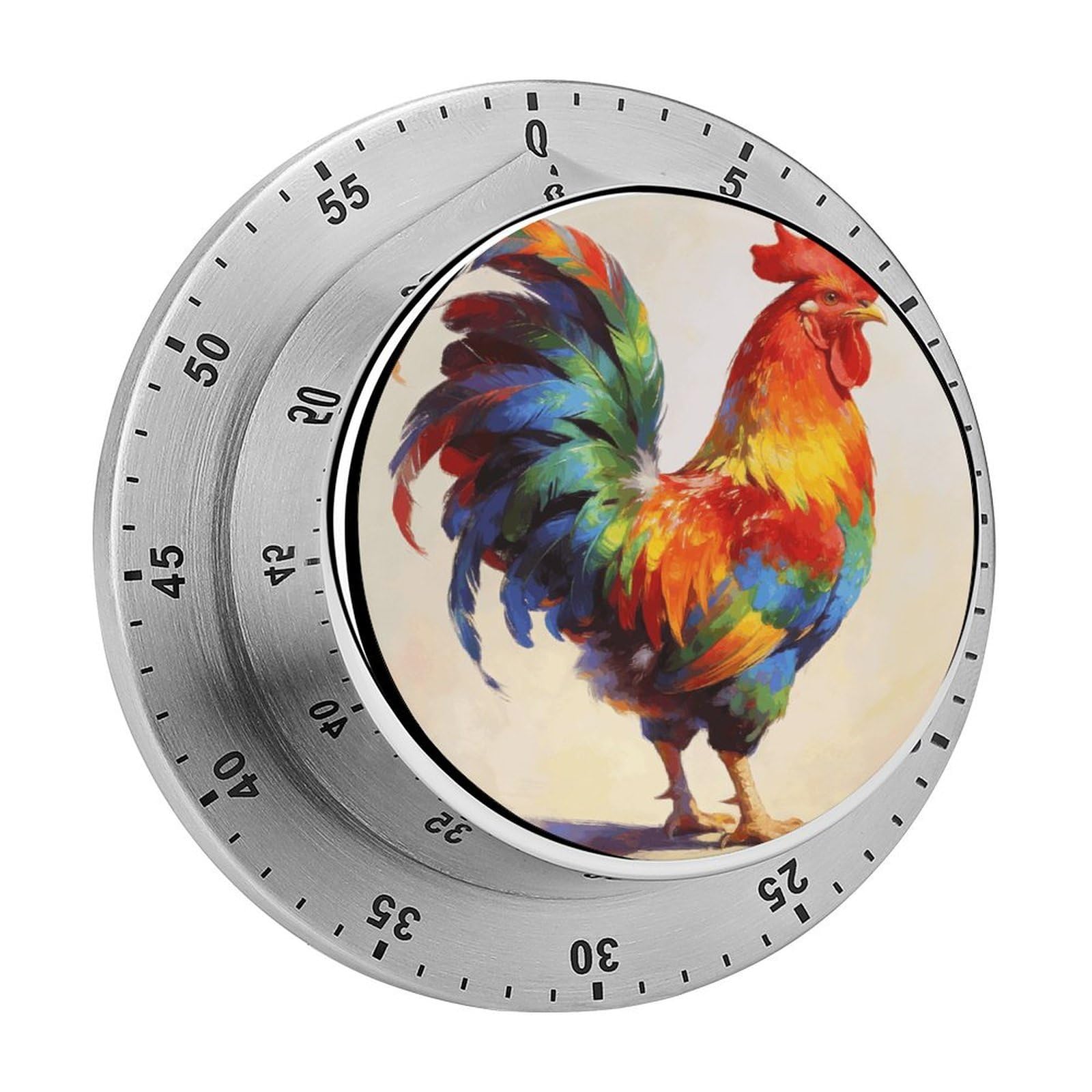 Colorful Rooster Timer Exquisite Stainless Steel Body Desk Visual Timer with Loud Alarm 60-Minute Mechanical Countdown Timers Magnetic Backing Cooking Kitchen Timers for Work