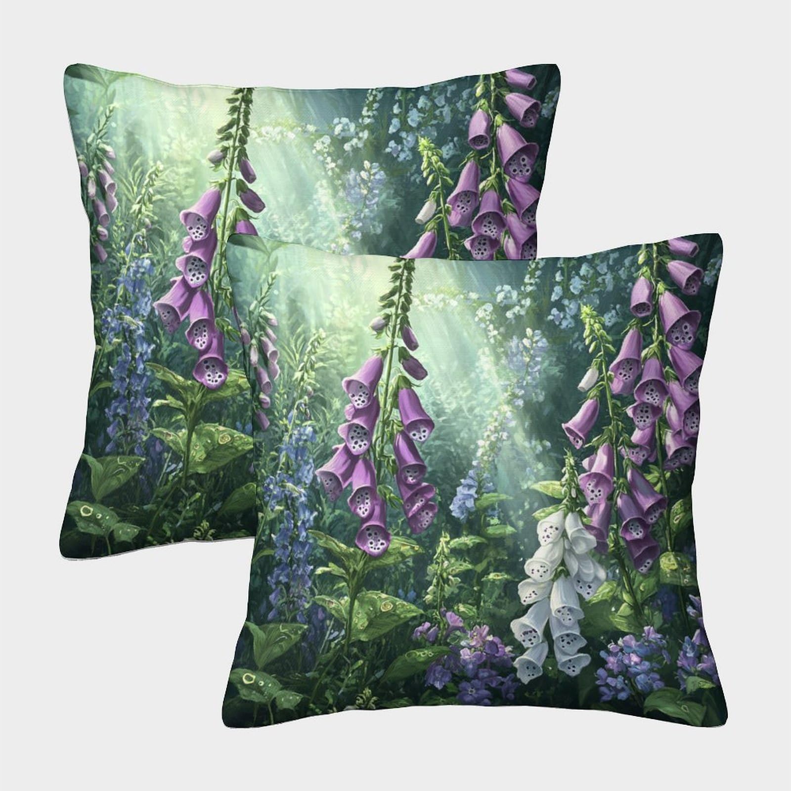 Kaiyun Style-13 2 Pack Purple And White Foxgloves, Bluebells 3D Image Plants Flowers Printed Single-Sided Cushion Cover 40X40cm