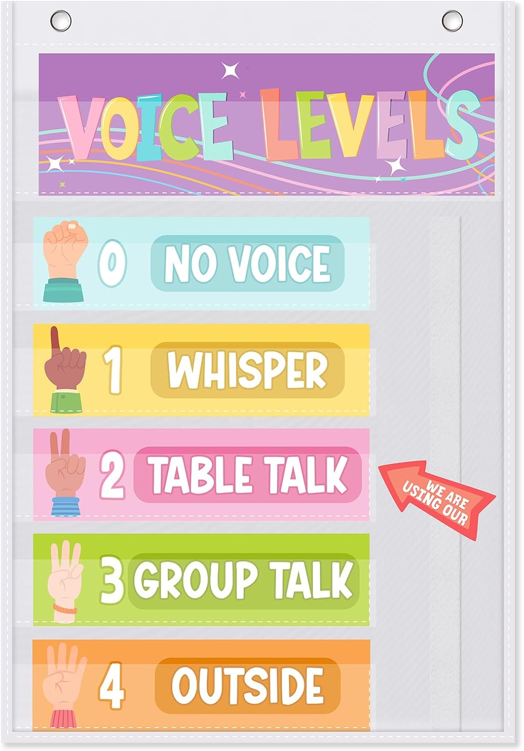 Voice Level Chart for Classroom Voice Pocket Chart Classroom Decorations Noise Level Educational Sign School Decorations for Back to School Elementary Preschool Teachers Supplies(Pastel)