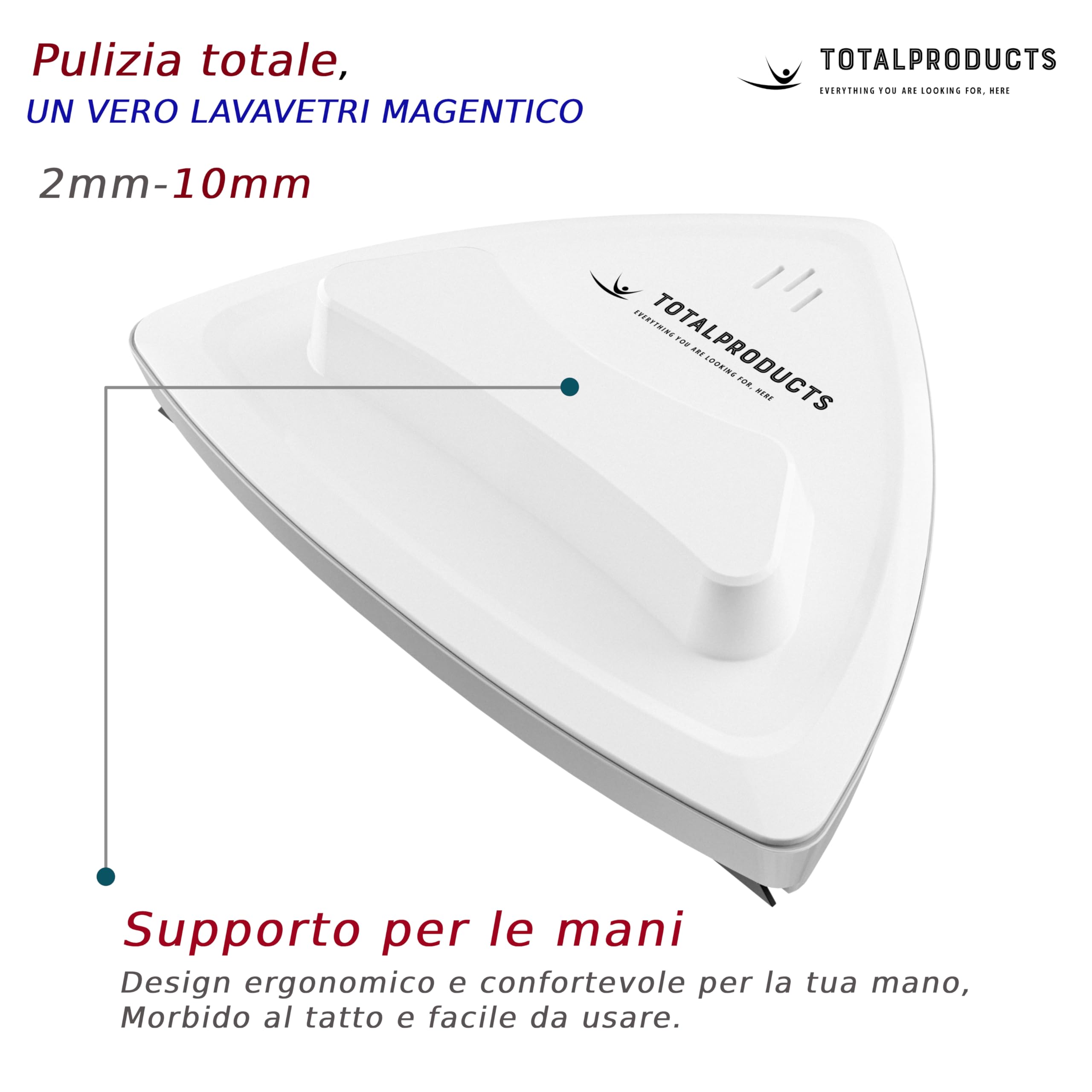 Pulitore Magnetico per Vetri Doppia Faccia 2-10mm – Lavavetri Magnetico per Finestre e Vetrate, Pulizia Vetri Esterni Senza Uscire, Spugna Assorbente, Raschietto in Gomma, Corda di Sicurezza.