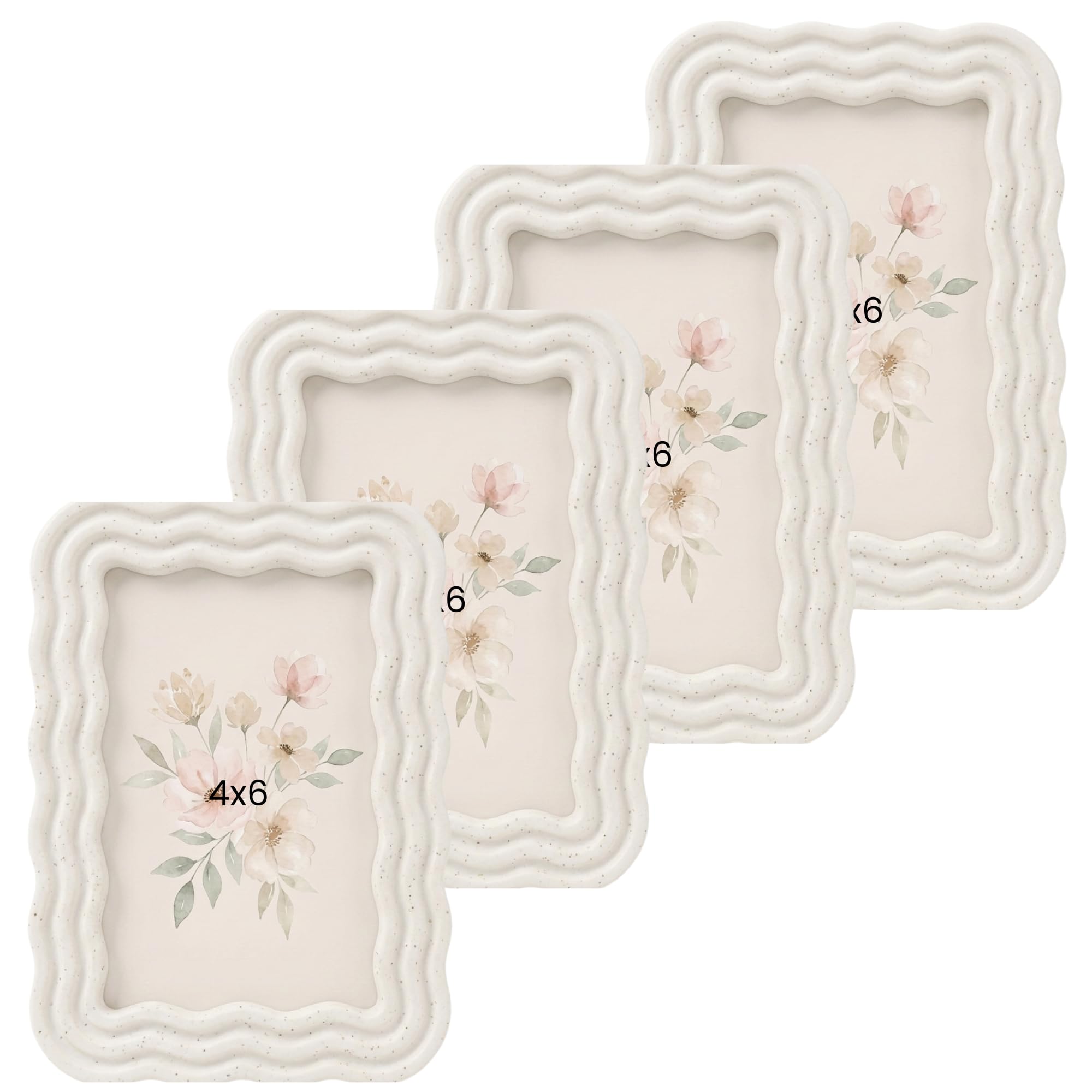 Concepts Pack of 4-4x6 White Squiggle Stone Look Resin Photo Frame | Textured Decorative Picture Frame for Tabletop Home Décor