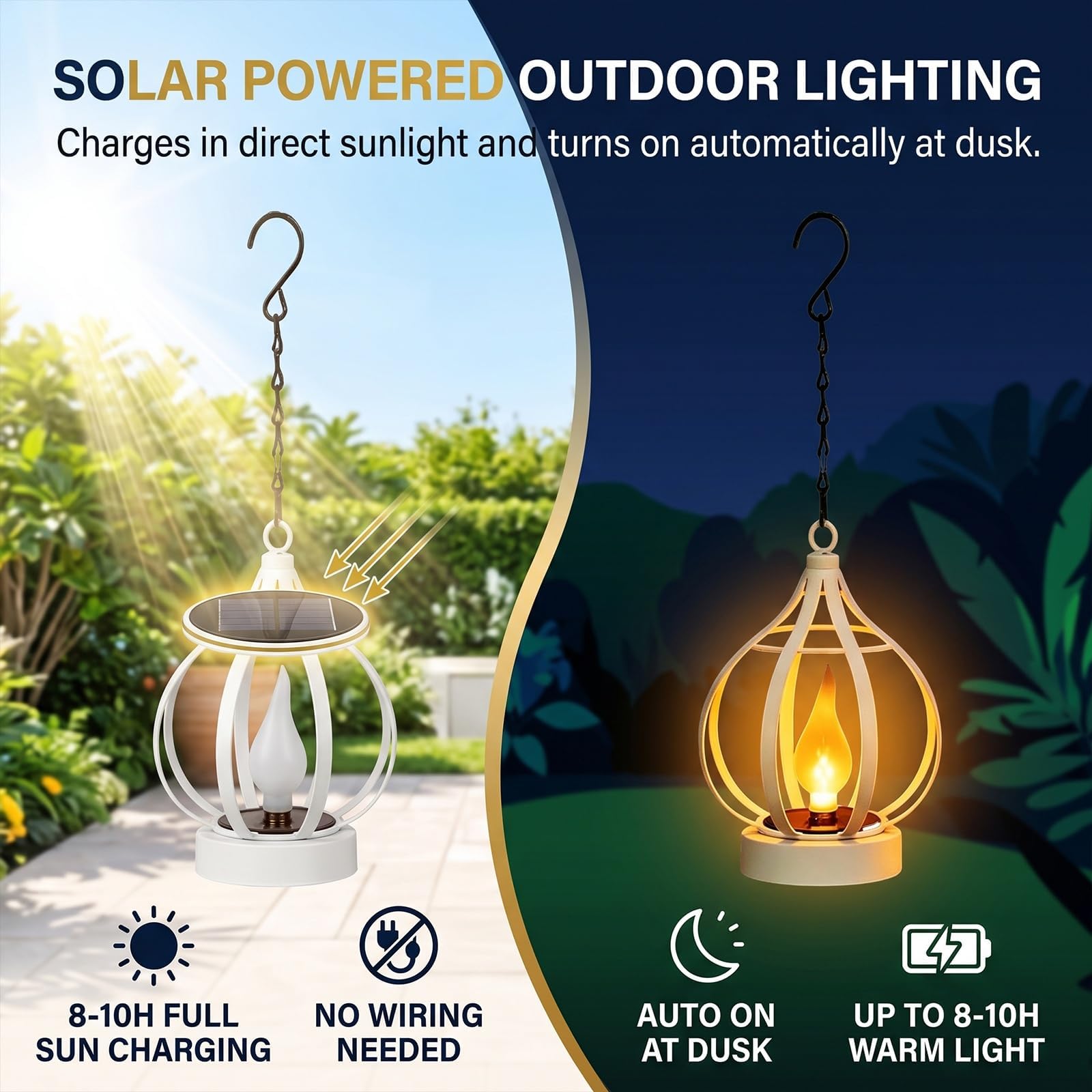 Solarlampen FüR AußEn HäNgend, Solar Lampions AußEn Wetterfest, Led Flackernde Flamme Laternen FüR DraußEn Mit Haken Und Kette, Gartendeko & Terrassen Deko, FüR Balkon Terrasse Rasen、Schwarz 2