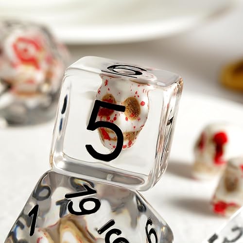 Miniatura 2 de Juego de dados de resina con manchas de sangre y calavera DNDND con bolsa de terciopelo para juegos de rol y juegos de mesa de Calabozos y Dragones
