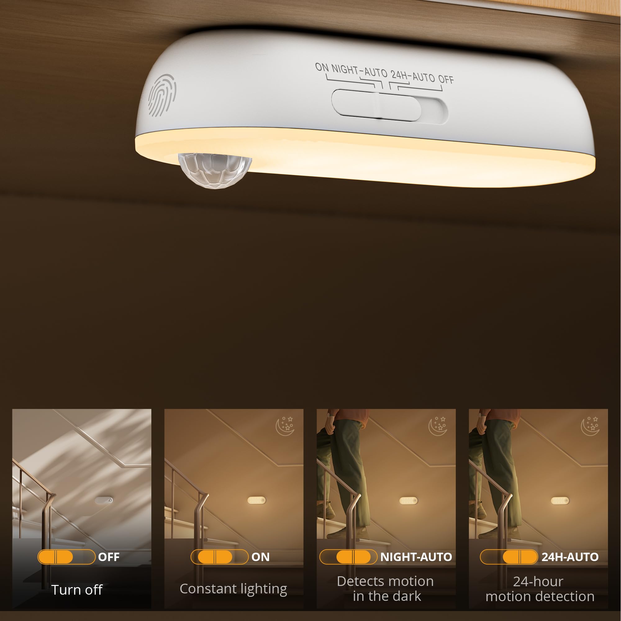 Lyridz - Luz nocturna recargable con sensor de movimiento, 1500 mAh, luces nocturnas que funcionan con pilas, luz LED de clóset, brillo regulable de 1-80 lm, para baño, cocina, escaleras, pasillo, 3