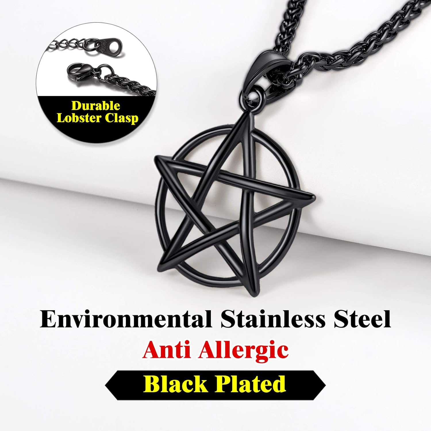 Richsteel Stainless Steel/18K Gold/Black Plated Star Pentagram Necklace for Men Pentacle Pendant with Chain(Gift Wrapped) - Image 4