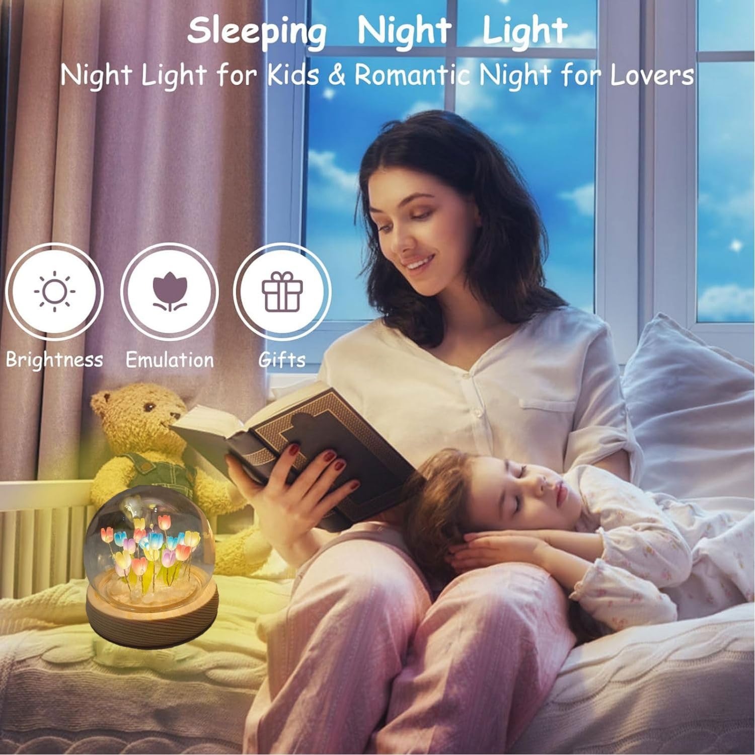 Amazon｜20個の花チューリップナイトライト、電池式ガラスミニ