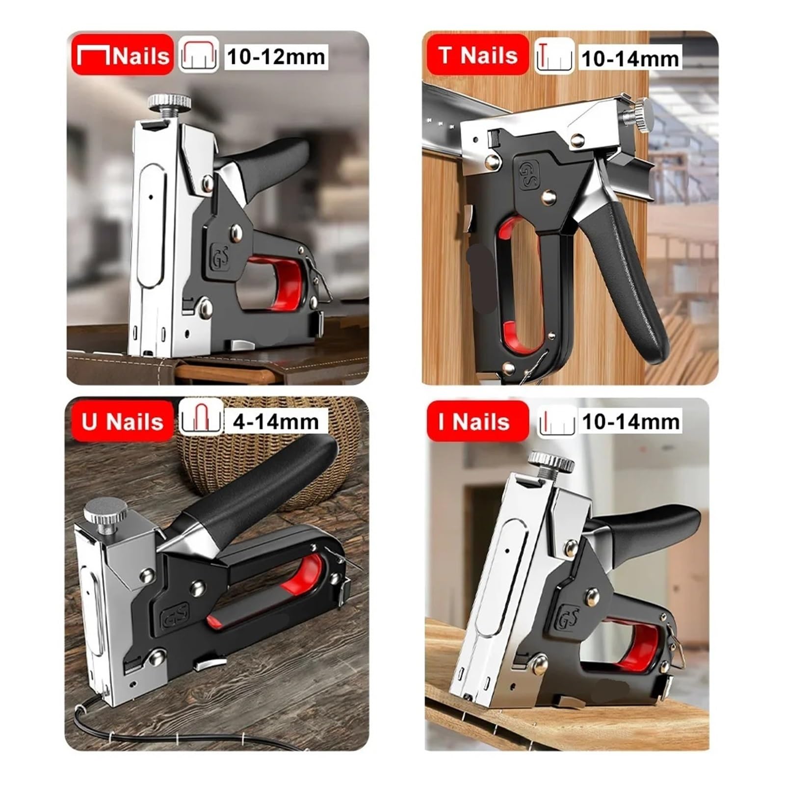 Pistola for chiodatura manuale 4 in 1 Cucitrice for costruzioni Pistole for graffette for carichi pesanti Chiodi ad aria for la lavorazione del legno con 600 strumenti di carpenteria domestica
