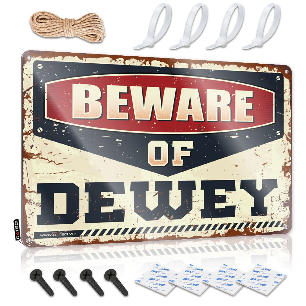 HELIOFORGE Man Cave Decorations Beware Of Dewey Tin Sign Sports Bar Decor Retro Tin Signs(30X40CM)