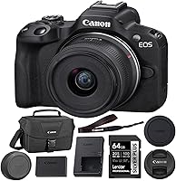 Canon EOS R50 Mirrorless Camera with 18-45mm Lens + 64GB Card & Shoulder Bag Bundle - 24.2MP APS-C, 4K Video, Dual Pixel AF
