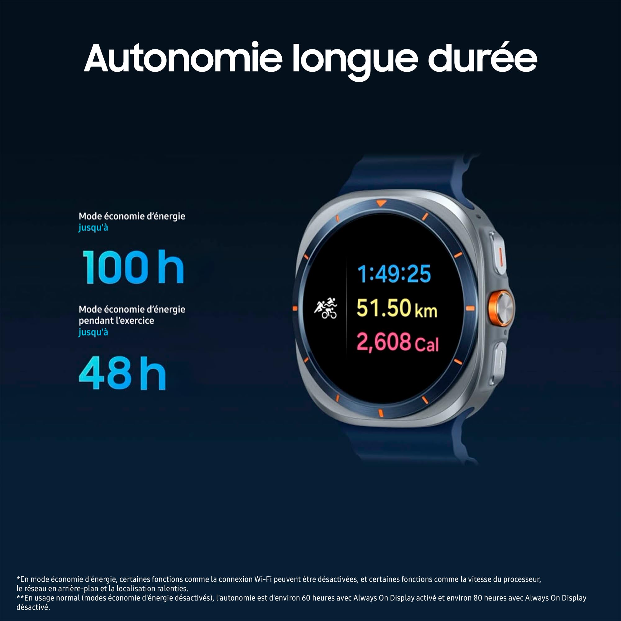 Samsung Galaxy Watch Ultra (2025), Montre Connectée, Bouton d'action, Galaxy AI, GPS Double fréquence, 4G, 47mm, Bleu Titane, Chargeur Secteur Rapide 25W Inclus, Version FR