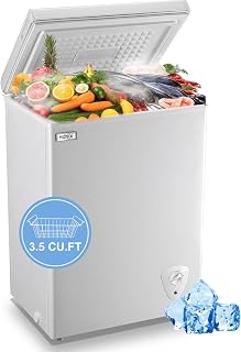 WANAI Chest Freezer 3.5 Cubic Feet Mini Small Deep Freezers with Adjustable Thermostat Top Open Door Freezer Compressor Cooling with Rmovable Storage Basket for Home, Kitchen Office Apartment, Black