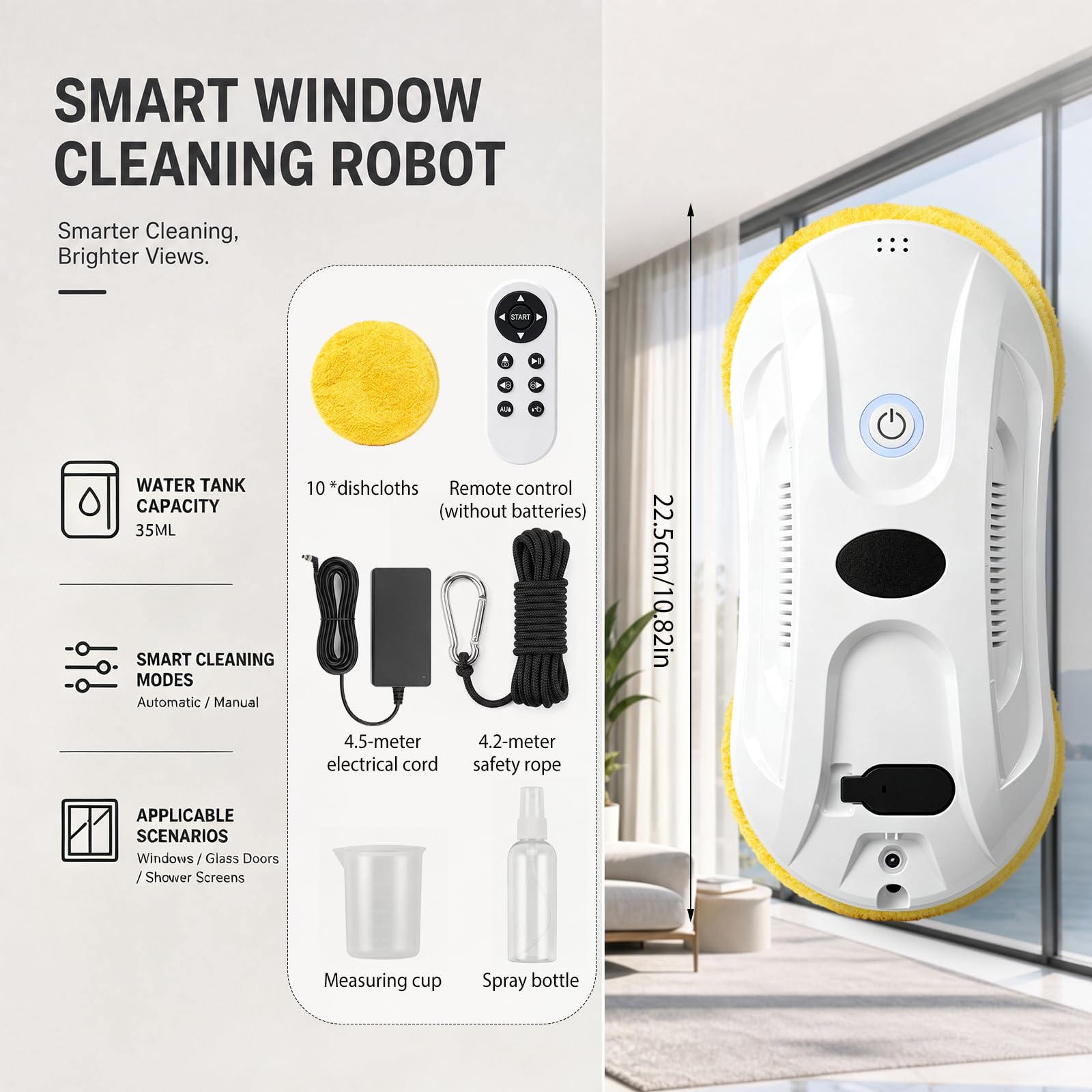 Robot limpiador de ventanas automático robot limpiador de ventanas | Potente succión y pulverizador de agua, limpiador inteligente de ventanas con navegación, reconocimiento de bordes para