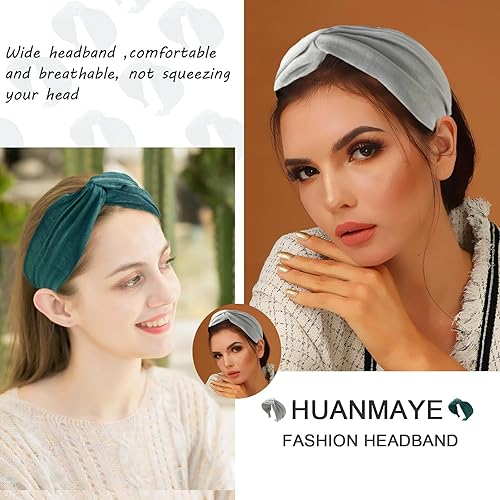 Miniatura 4 de HUANMAYE 6 diademas anchas para mujer, bandas elásticas para el cabello, diseño de anacardos antideslizantes, accesorios para el cabello anudados