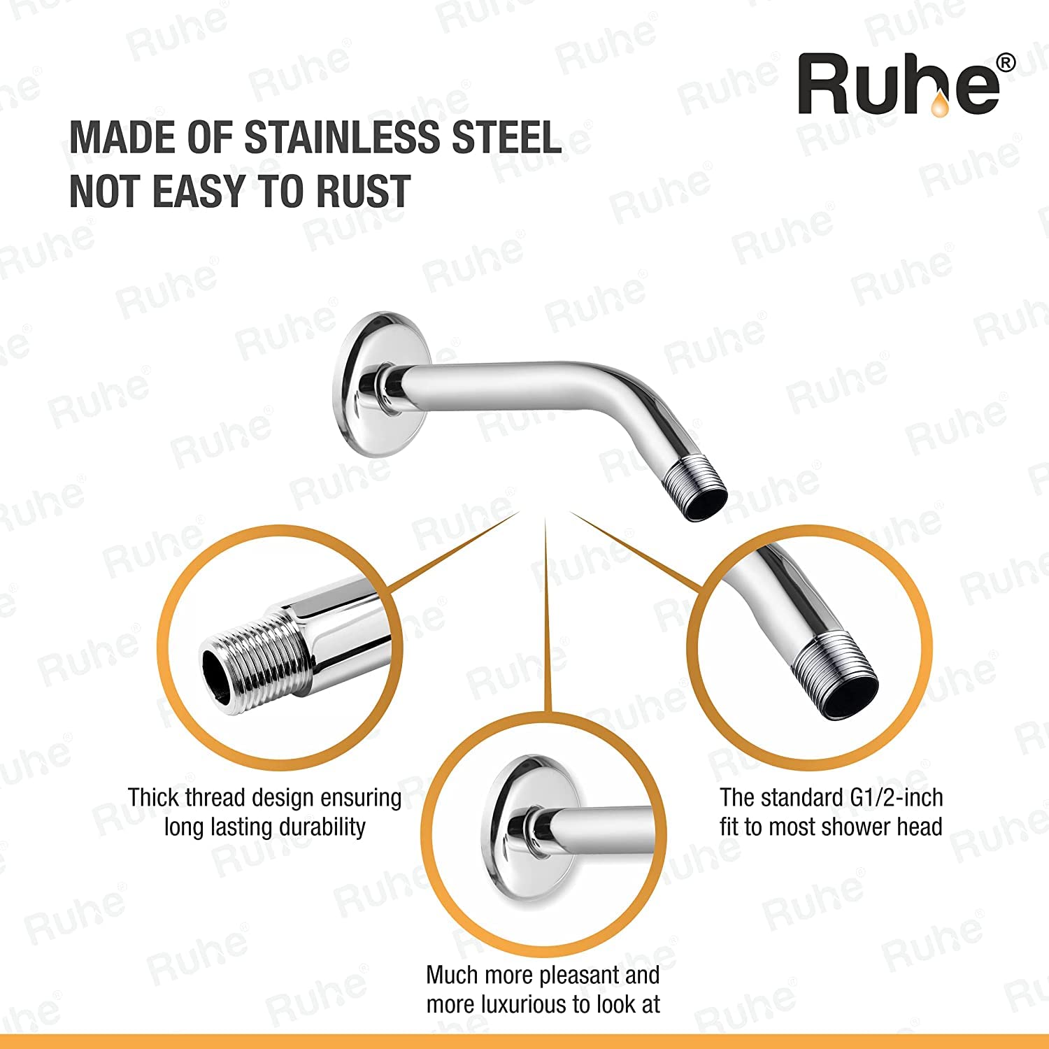 Ruhe 9 Inch Stainless Steel Shower Arm - Chrome Finish -4 Ruhe 9 Inch Stainless Steel Shower Arm - Chrome Finish -4