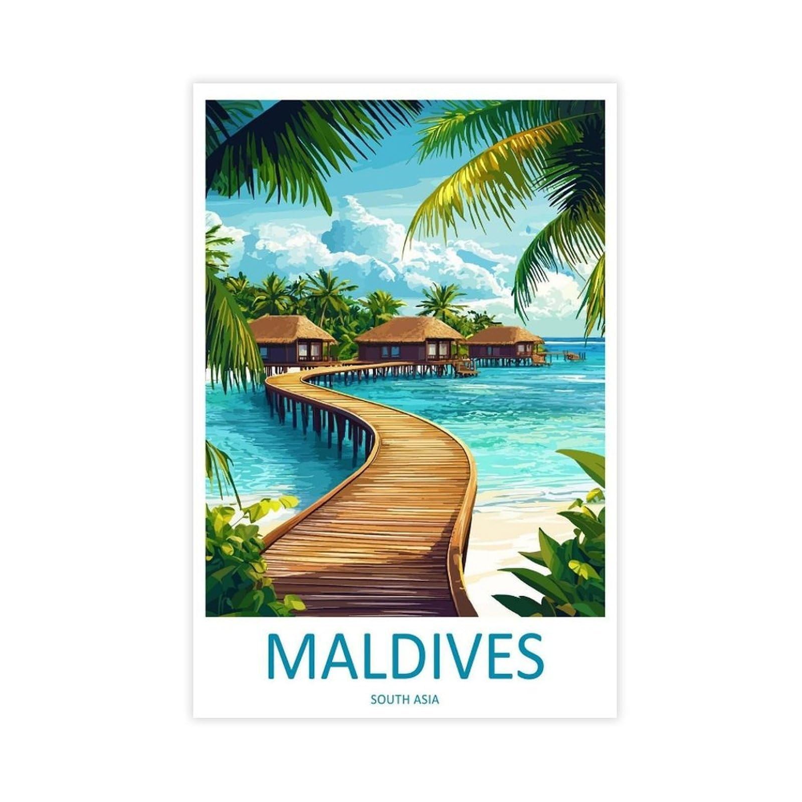 Maldives Travel Poster Indian Ocean Art（74） Canvas Poster Bedroom Decor Landscape Office Room Decor Gift 12x18inch(30x45cm)
