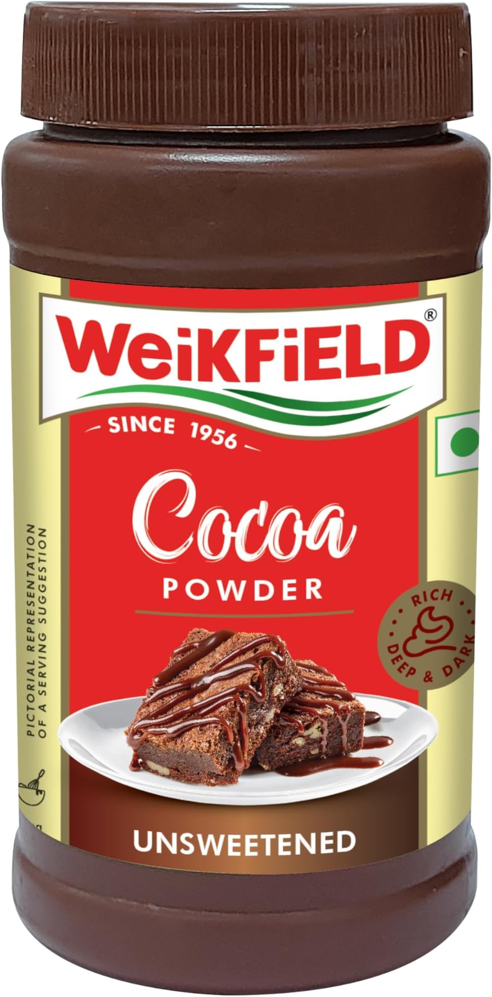 Weikfield Cocoa Powder | Low Fat Rich & Decadent Pure Cocoa Powder | Unsweetened Dark Cocoa for Baking, Desserts, Healthy Smoothies, Brownies, Hot Chocolate & Cakes | Reusable Poly Jar | 150g Jar