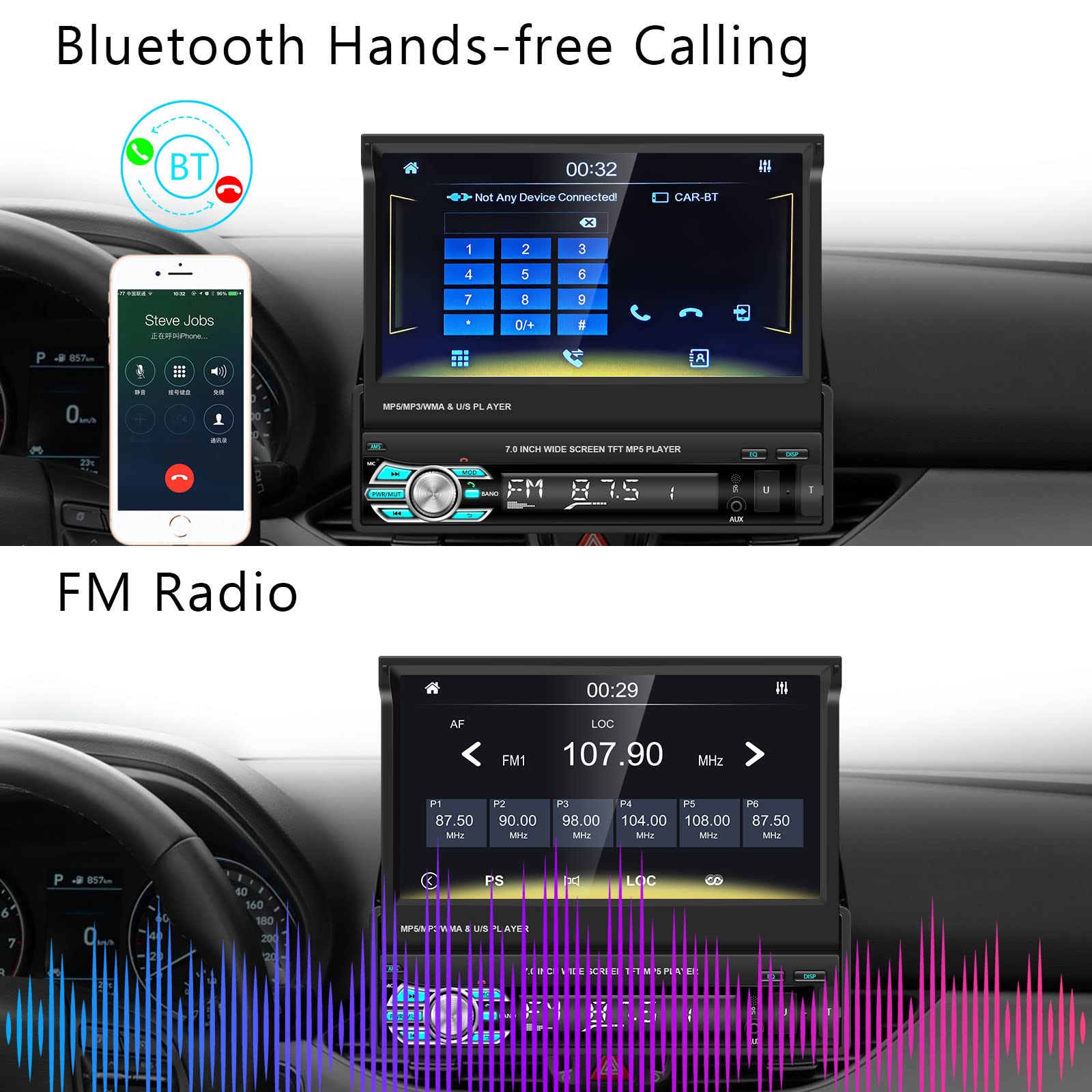 Buy Podofo Single Din Touchscreen Car Stereo with Apple Carplay and
