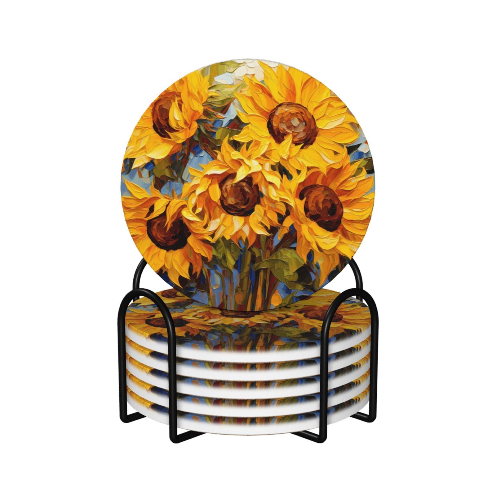 Dessous de verre en céramique évite les taches de café lot de 6 motifs tournesols