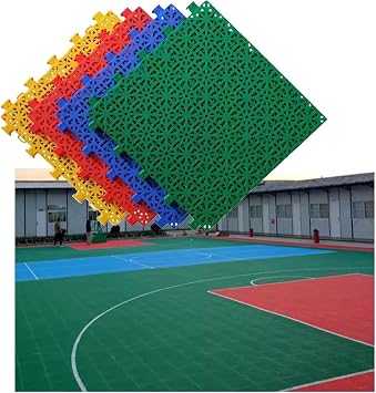 Outdoor Sports Court Tiles for Basketball Courts and Badminton Courts, Weather Resistance Modular Interlocking Floor MatsYellow