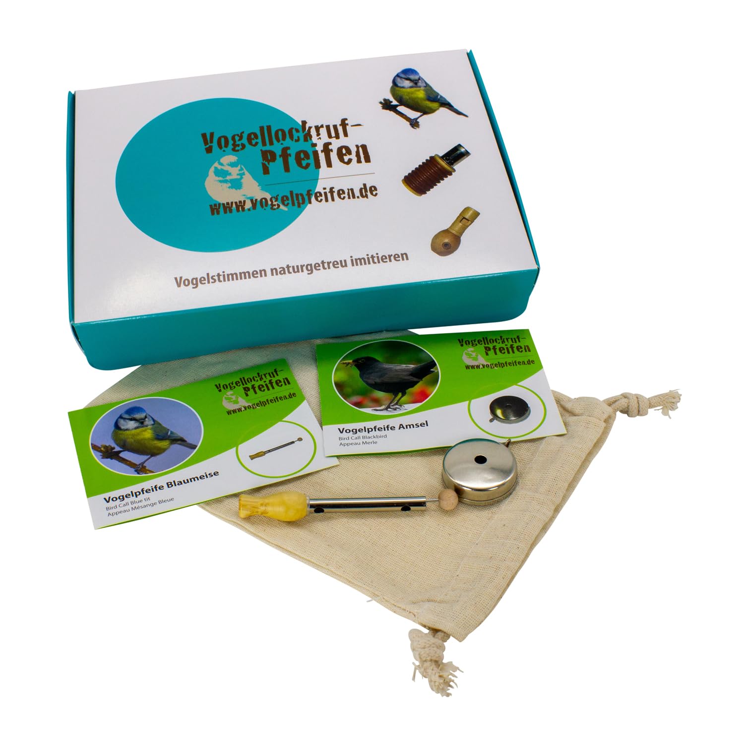 Coffret de 2 Appeaux sifflet oiseaux jardin pour imiter le chant (Merle et Mésange bleu) – Une Idée Cadeau Extraordinaire - V200